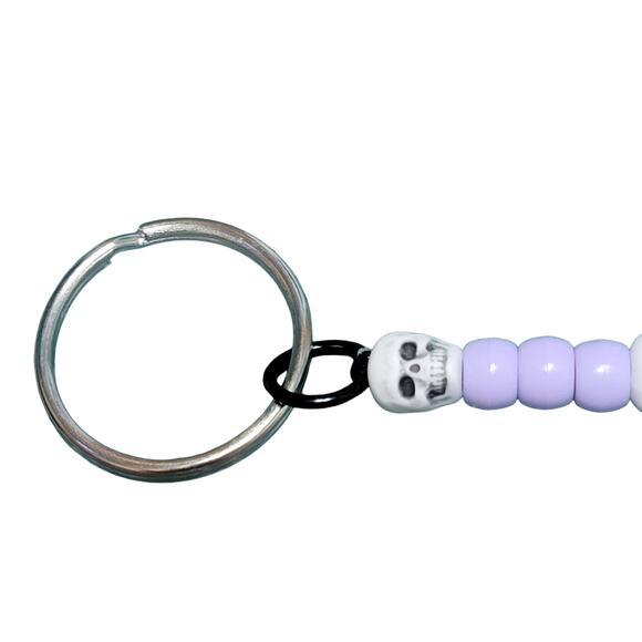 Skull Keychain Lavender Purple White Whimsygoth Goth Gothic Halloween Handmade - Picture 3 of 4